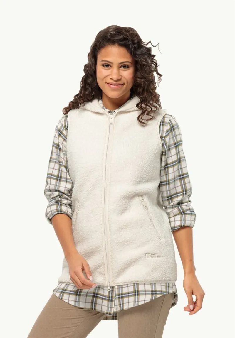 Jack Wolfskin High Curl Long Vest Womens in Cotton White